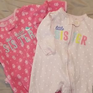 Bundle 3 month baby girl "little sister" PJs!!